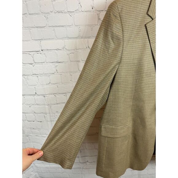 LAUREN RALPH LAUREN wool silk beige houndstooth mens blazer suit jacket 50R NWOT - Picture 3 of 10